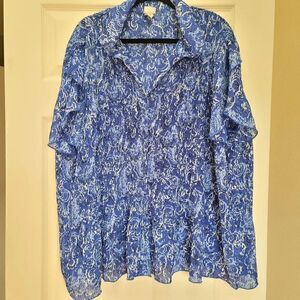 Covington 20-22 W plus size womens royal blue floral pleated blouse breezy Semi-
